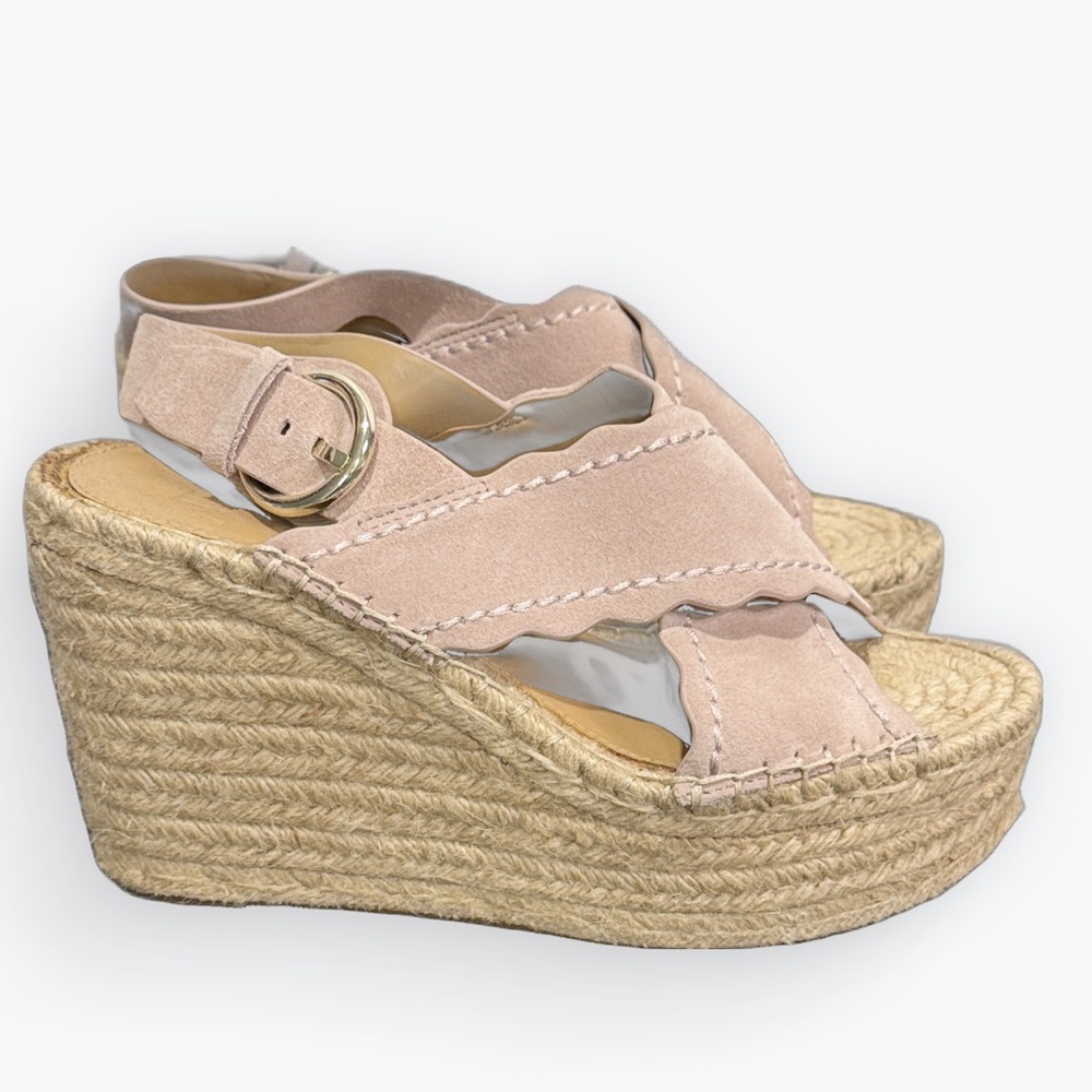 Marc Fisher Stylish Light Pink Suede Wedge Sandals